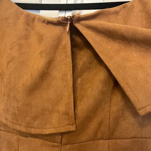 A. Calvin By Flying Tomato’s Brown Suede Embroidered Dress Size Small - Picture 5 of 7